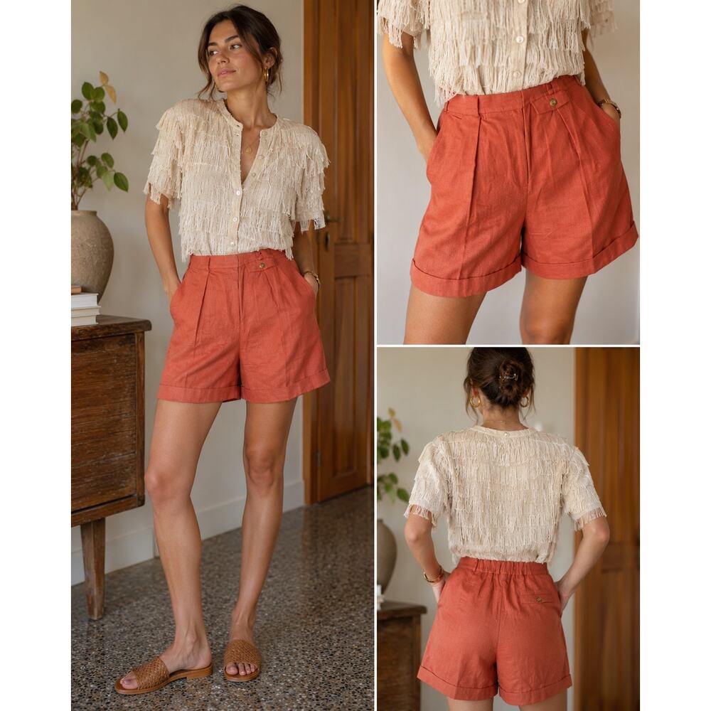 Vintage Saks Fifth Avenue Real Clothes Linen Cotton Pleated Shorts – Size 10